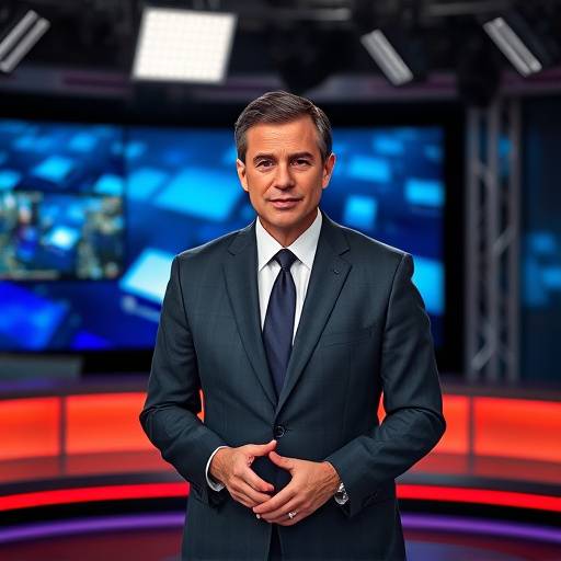 Presentadora de noticias en el estudio